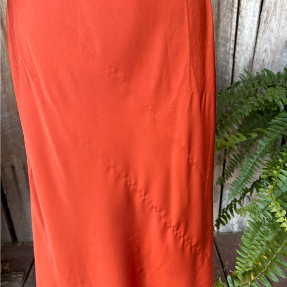 Show Me Your Mumu Silk Look Slip Dress L Orange Satin Cowl Neck Midi StrappyBack - Picture 5 of 13
